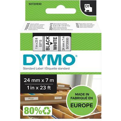 Dymo D1 S0720930 / 53713 Authentic Schriftband Selbstklebend Schwarzer Druck auf Weiss 24 mm x 7m