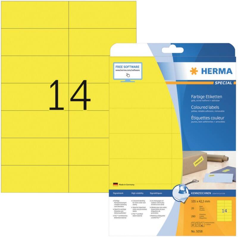 HERMA Multifunktionsetiketten SuperPrint DIN A4 Gelb Rechteckig 105 x 42,3 mm Rechteckig 280 Etiketten pro Packung