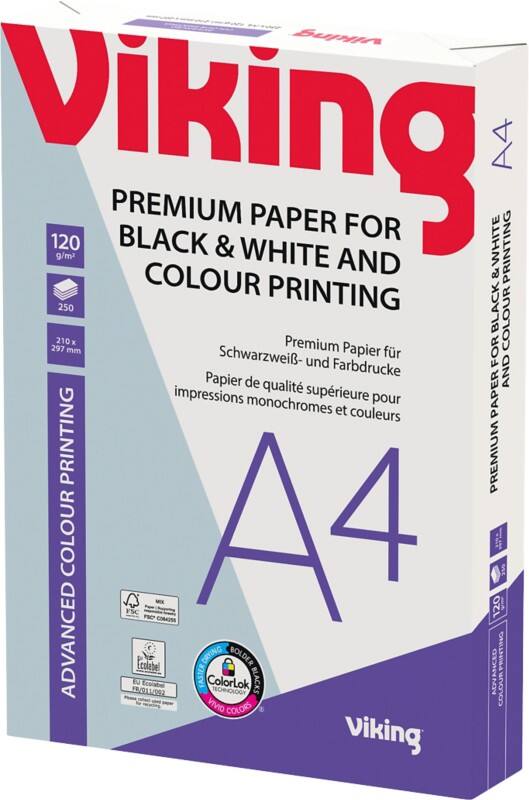 Papier imprimante Viking Advanced Colour Printing A4 120 g/m² Lisse Blanc 169 CIE 250 feuilles