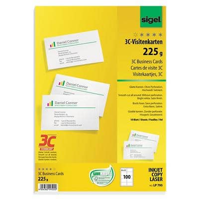 Sigel PC-Visitenkarten 3C DIN C5/6 225 g/m² Weiß 10 Blatt à 10 Stück