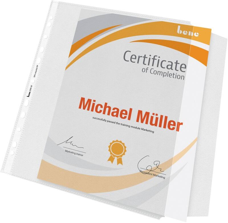 Bene ClearView Prospekthüllen A4 Genarbt Transparent 130 Mikron PP (Polypropylen) Seitliche Öffnung 11 Löcher 10 Stück