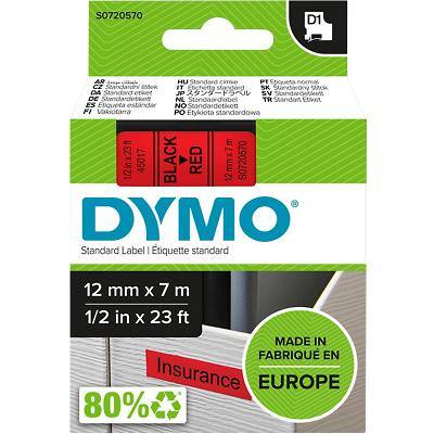 Ruban d'étiquettes DYMO D1 Authentique 45017 S0720570 Autocollantes Noir sur Rouge 12 mm x 7 m