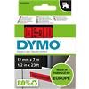 Ruban d'étiquettes DYMO D1 Authentique 45017 S0720570 Autocollantes Noir sur Rouge 12 mm x 7 m