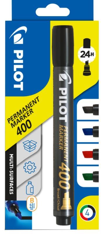 Pilot 400 Permanentmarker Fein Keilspitze 1.5 - 4.0 mm Farbig assortiert 4 Stück