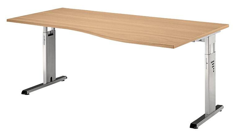 Bureau Hammerbacher Matrix En forme de haricot Hêtre Aggloméré, Aluminium, Bois, Plastique C-Pied 1800 x 1000 x 850 mm