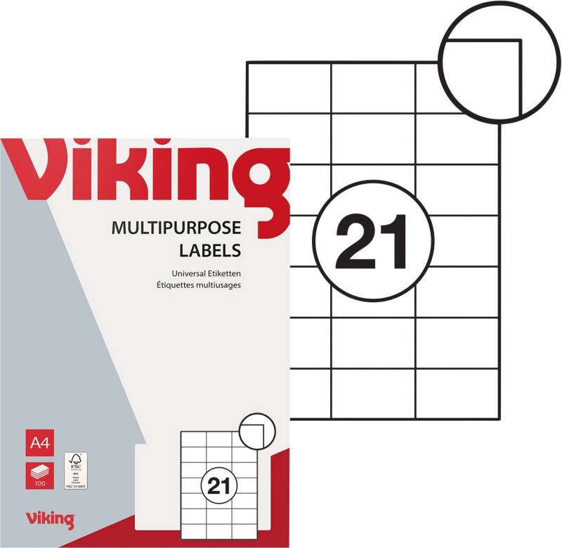 Viking Universaletiketten Selbstklebend 70 x 42,3 mm Weiss 100 Blatt mit 21 Etiketten