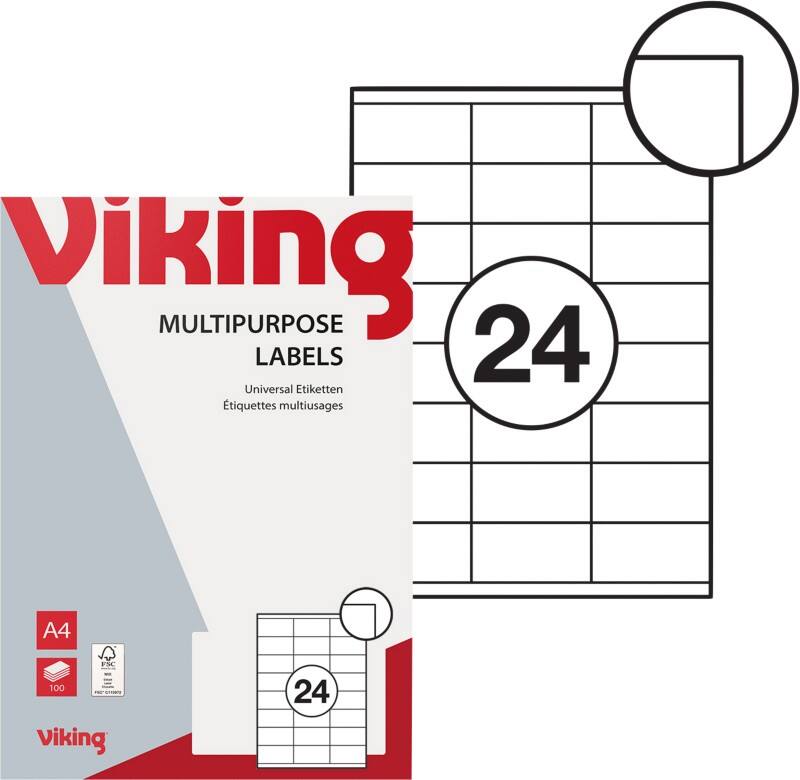Viking 980460 Universaletiketten Weiss 70 x 36 mm 100 Blatt à 24 Etiketten