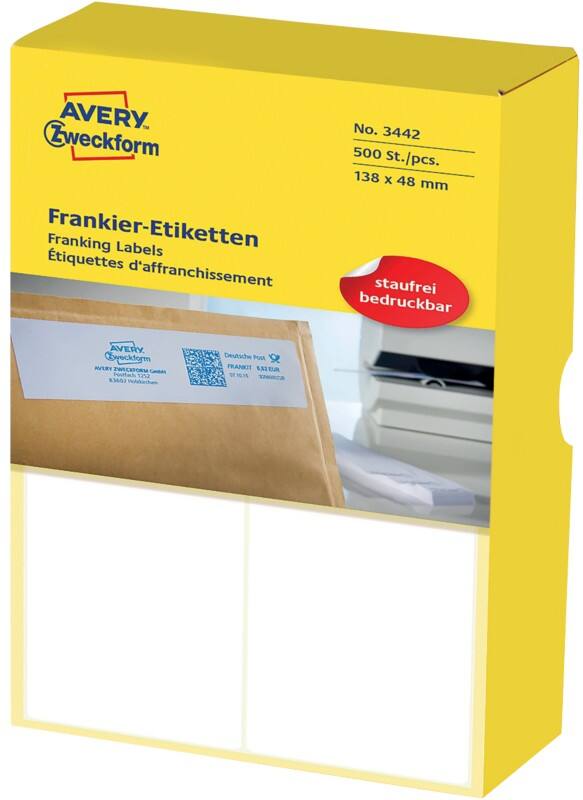 AVERY Zweckform Frankieretiketten 3442 Weiss 138 x 48 mm 250 Blatt à 2 Etiketten