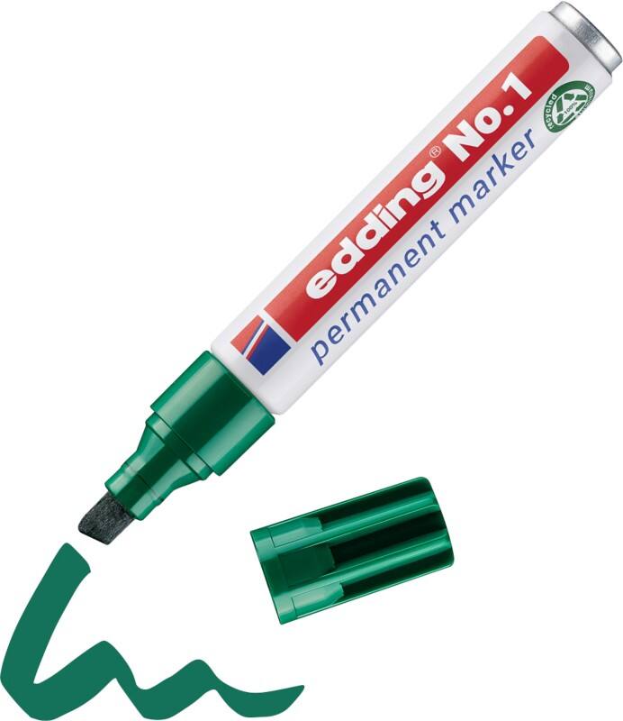 edding Nr. 1 Permanentmarker 100% Recycelt Breit Keilspitze 1 - 5 mm Grün Nachfüllbar Wasserbeständig
