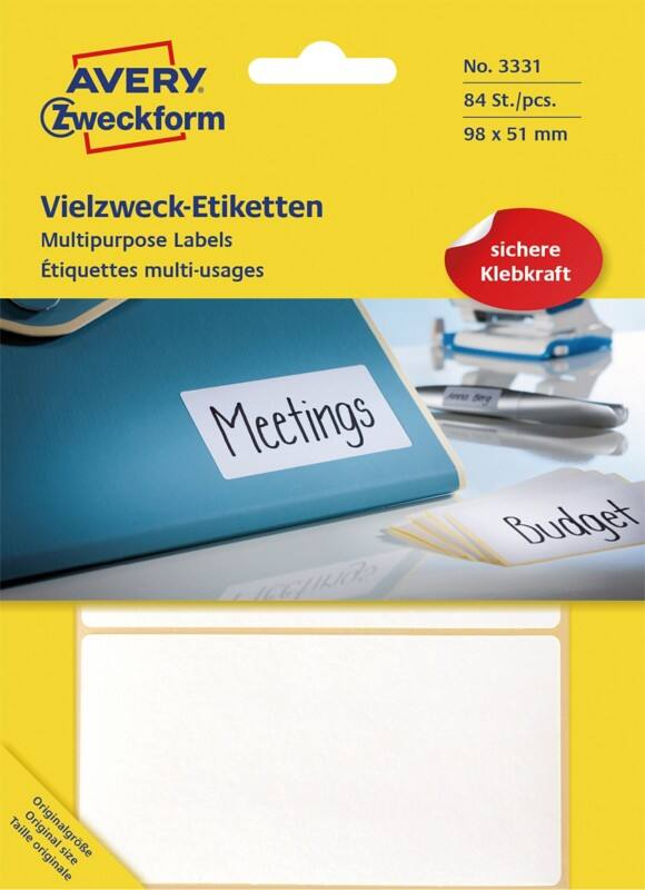 AVERY Zweckform Universaletiketten 3331 Weiss 98 x 51 mm 28 Blatt à 3 Etiketten
