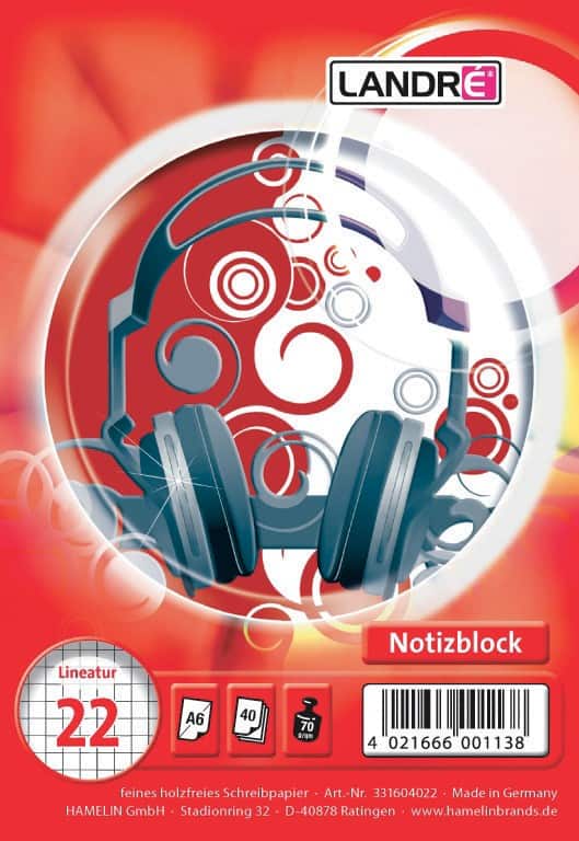 LANDRÉ Notizblock DIN A6 Kariert Spiralbindung Karton Rot Nicht gelocht 80 Seiten 40 Blatt