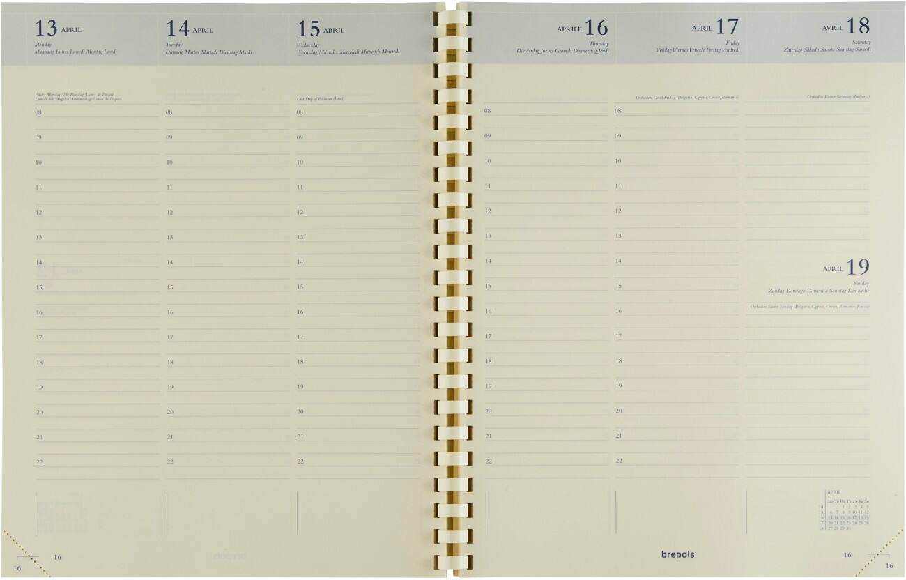Recharge agenda Brepols Concorde 2026 A4 1 Semaine sur 2 pages Allemand, Anglais, Français, Italien, Néerlandais, Espagnol Crème 0,240,9900,00,2,0