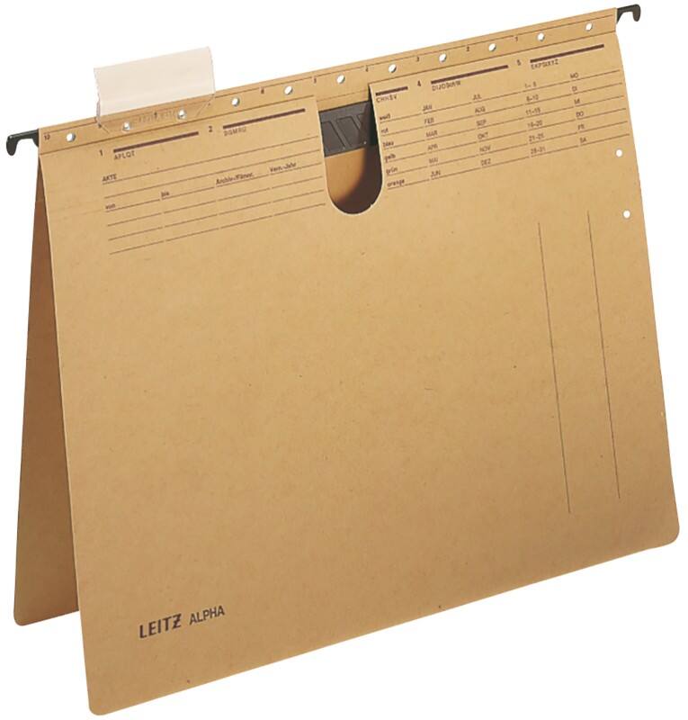 Dossier suspendu Leitz Alpha 1989 A4 Flexofil Base en V Carton natron 100 % recyclé 250 g/m² Marron 15 mm