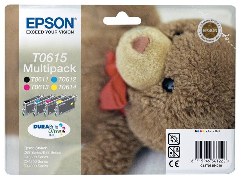 Epson T0615 Original Tintenpatrone C13T06154010 Schwarz, Cyan, Magenta, Gelb Multipack 4 Stück