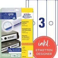 Étiquettes pour dos de classeur AVERY Zweckform L4757-25 Ultragrip Blanc A4 63 mm 25 Feuilles de 3 Étiquettes