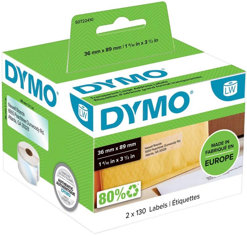Dymo LW S0722410 / 99013 Authentic Grosse Adressetiketten Selbstklebend Transparent 36 x 89 mm