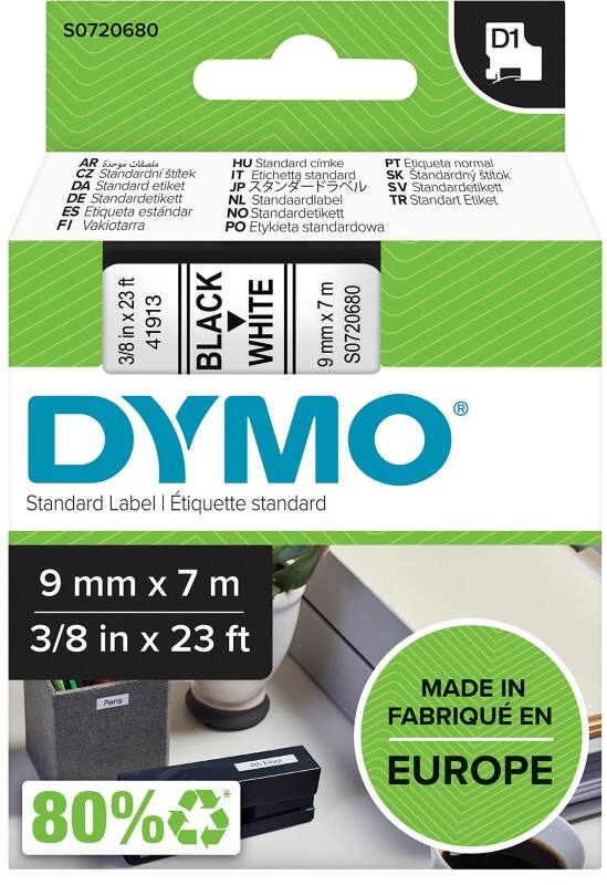 DYMO D1 Beschriftungsband Authentisch 40913 S0720680 Selbsthaftend Schwarz auf Weiss 9 mm x 7 m