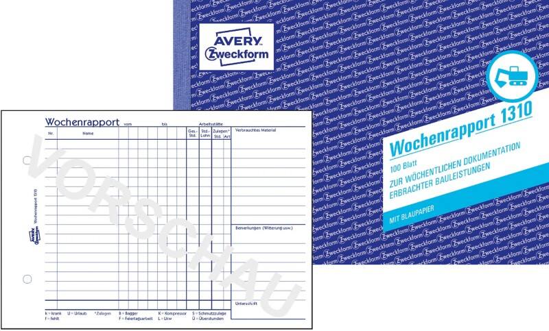 Rapport hebdomadaire AVERY Zweckform 1310 Blanc, bleu A5 paysage 14,8 x 21 cm 100 Feuilles