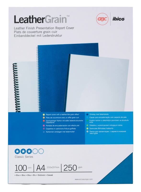 Couverture pour reliure GBC LeatherGrain A4 250 g/m² Bleu 100 Unités