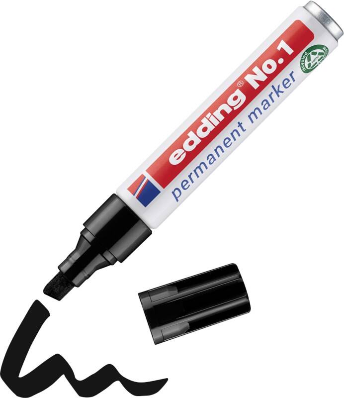 Marqueur permanent edding No, 1 100% Recyclé Large Biseauté 1 - 5 mm Noir Rechargeable Résistant à l'eau