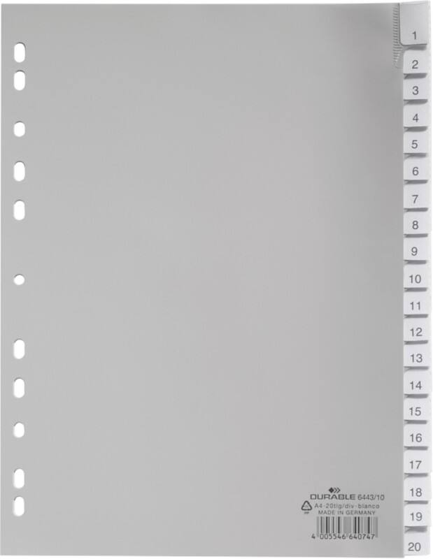 DURABLE 1 bis 20 Register A4 Grau 20-teilig PP (Polypropylen) 11 Löcher 6443