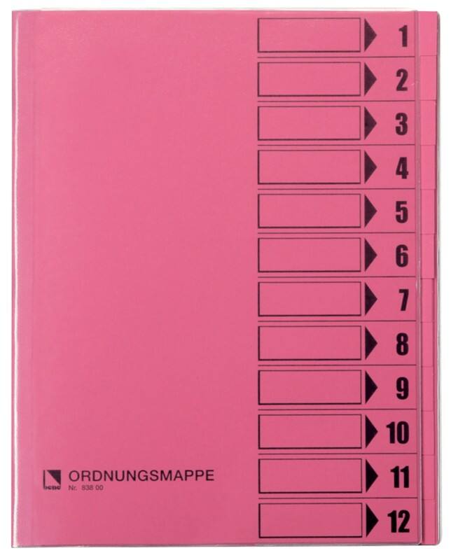 Bene Ordnungsmappe DIN A4 Rosa Hartpappe (RC) 12-teilig 24,4 x 31,2 cm