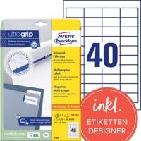 Étiquettes universelles Ultragrip AVERY Zweckform 4780 Adhésif A4 Blanc 48.5 x 25.4 mm 30 Feuilles de 40 Étiquettes