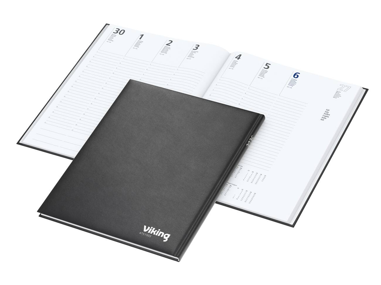 Agenda Viking Diplomat Tendence 2026 1 Semaine sur 2 pages Allemand, Anglais, Français, Italien, Espagnol, Russe Noir 4751503