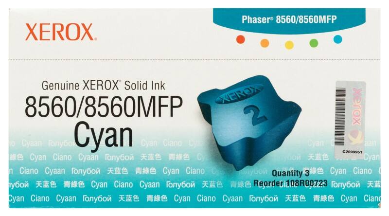 Bâtonnet d'encre solide Xerox D'origine 108R00723 Cyan 3 Unités