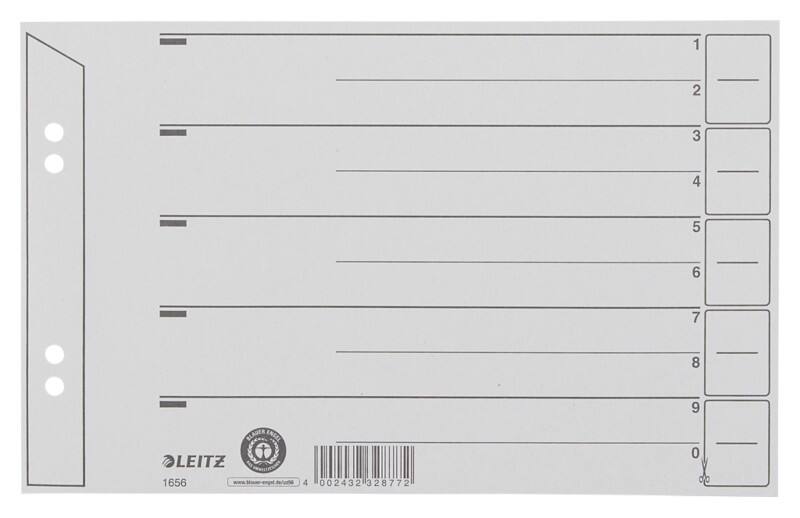 Intercalaires Leitz 1 à 10 A5 paysage Gris 1 intercalaire Carton 4 Perforations 1656 100 Unités