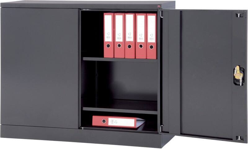 Armoire à portes battantes Viking Realspace Acier 2 Étagères Verrouillable 1200 x 420 x 1000 mm Noir