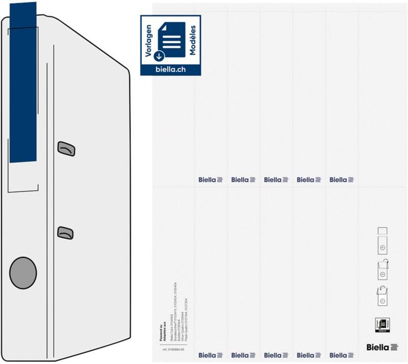 Étiquettes pour dos de classeur Biella A4 Blanc 2,7 x 14,5 cm 10 feuilles de 10 étiquettes