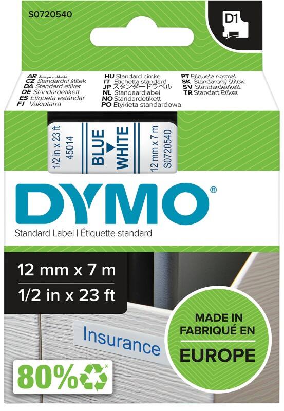 DYMO D1 Beschriftungsband Authentisch 45014 S0720540 Selbsthaftend Blau auf Weiss 12 mm x 7 m