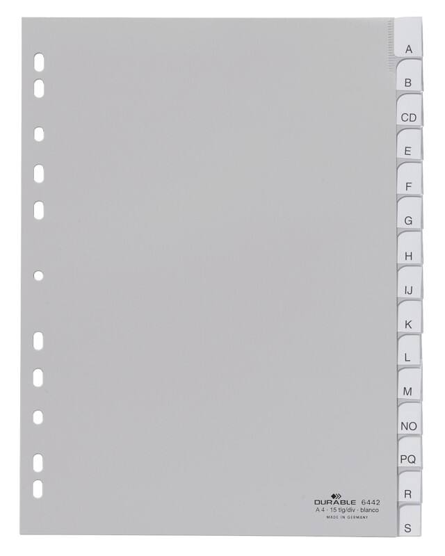 DURABLE A - Z Alphabetische Register DIN A4 Grau 15-teilig PP (Polypropylen) 11 Löcher 6442