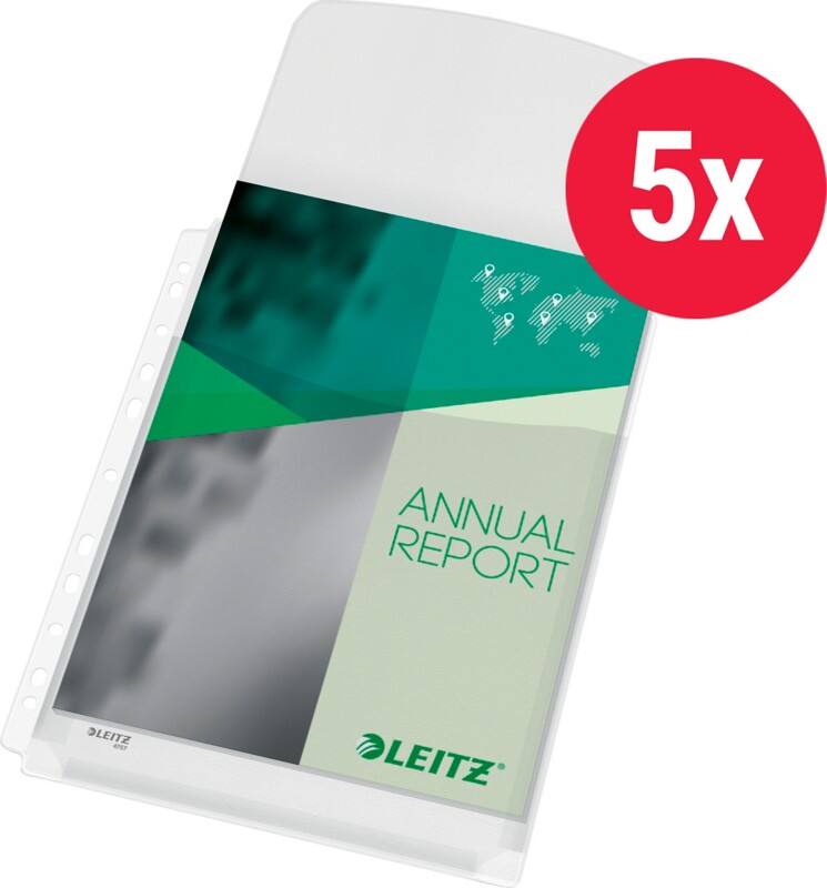 Pochettes perforées Leitz A4 Granuleux Transparent 170 microns PVC (Polychlorure de vinyle) Ouverture par le haut 11 perforations 4757 5 unités