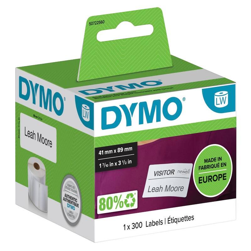 Rouleau d’étiquettes DYMO LabelWriter Authentique 320-330 S0722560 Adhésif Black on White 41 x 89 mm Thermique 300 Étiquettes