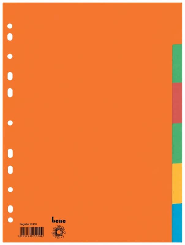 Bene Blanko Register DIN A4 Farbig Sortiert 6-teilig Pappkarton 4 Löcher 97400 6 Stück