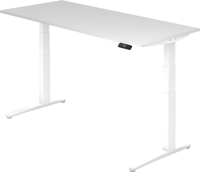 Bureau assis-debout Hammerbacher VXBHM Hauteur ajustable électriquement Rectangulaire Blanc C-Pied 1800 (L) x 800 (P) x 1290 (H) mm Acier, Aggloméré, Aluminium