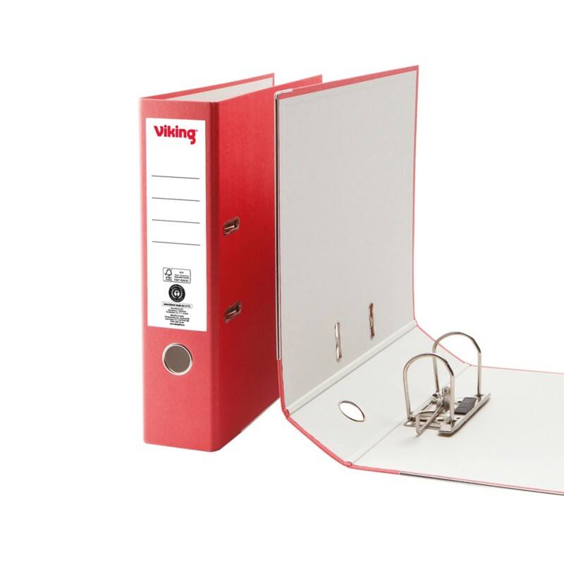 Classeur à levier Viking Large A4 75 mm Rouge 2 Anneaux Carton Mat Portrait Recyclé