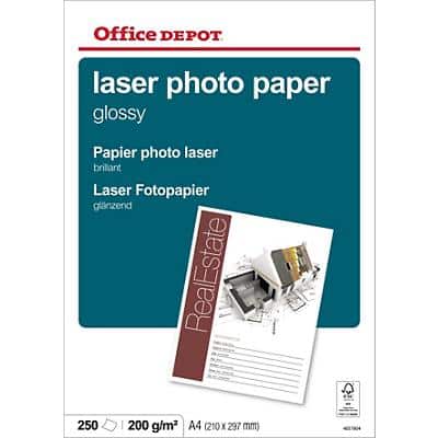 Papier photo Office Depot Laser Brillant A4 200 g/m² Blanc 250 Feuilles