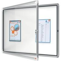 Tableau d'affichage Nobo Premium Plus 1902579 Magnétique Support mural Cadre en aluminium Porte battante en verre sécurité Utilisation extérieure 8xA4 Blanc 924 x 668 mm
