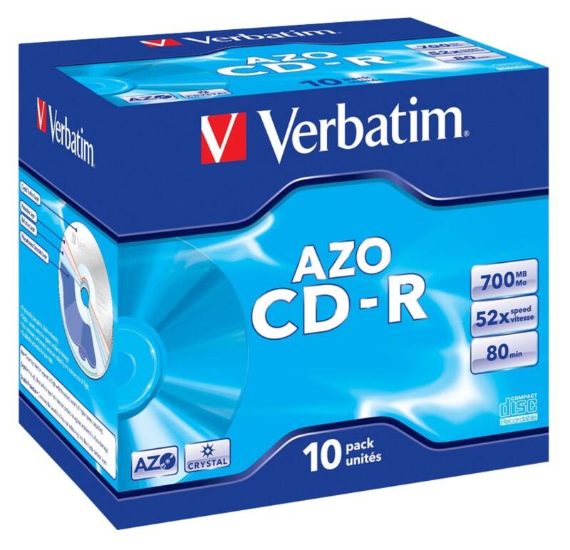 CD-R Verbatim AZO Crystal 52 x 700 Mo Jewel Case 10 Unités