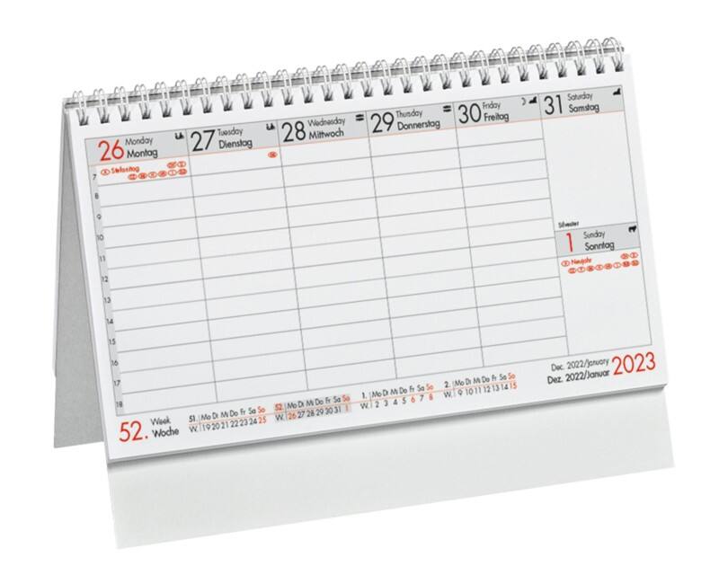 timeLine Schreibtisch-Kalendar 2026 1 Woche pro Seite Deutsch, Englisch, Französisch 22,3 (B) x 16,5 (H) cm Mehrfarbig