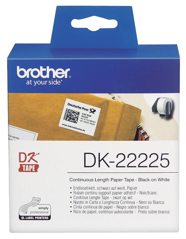 Brother QL Endlosetiketten Authentisch DK-22225 DK-22225 Selbsthaftend Schwarz auf Weiss 38 mm