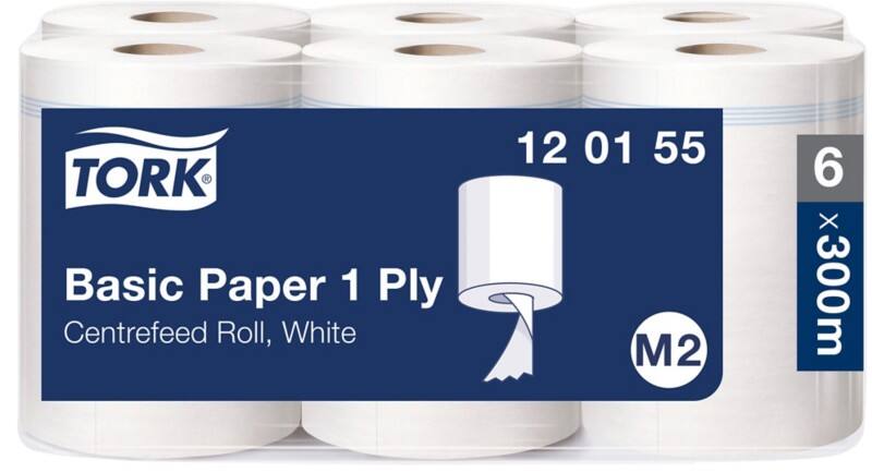 Essuie-tout à dévidage central Tork Centrefeed Universal 100% Recyclé M2 À dévidage central Blanc 1 épaisseur 0,561 m 120155 6 Rouleaux de 300 m