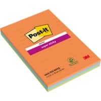 Notes Super Sticky Post-it 101 x 152 mm Assortiment fluo Rectangulaire Ligné 3 Blocs de 45 Feuilles