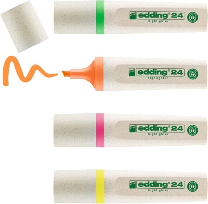 edding EcoLine 24 Textmarker Farbig assortiert Mittel Keilspitze 2 - 5 mm Nachfüllbar 4 Stück