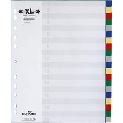 DURABLE Blanko Register DIN A4 Überbreite Farbig Sortiert Mehrfarbig 20-teilig PP (Polypropylen) Portrait A4+ 11 Löcher 6759-27