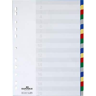 DURABLE Register A4 Farbig assortiert 20-teilig 11-fach Kunststofffolie Blanko