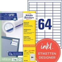 AVERY Zweckform Universaletiketten 3667-200 Ultragrip Weiss DIN A4 48,5 x 16,9 mm 220 Blatt à 64 Etiketten